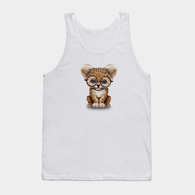 Cute Baby Leopard Cub Wearing Glasses Tank Top by jeffbartels